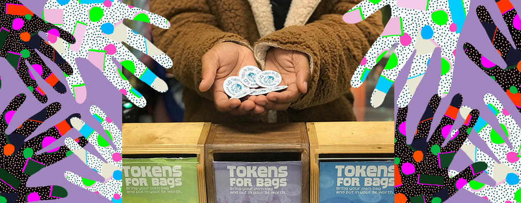 Buffalo Exchange, HQ, Tokens for Bags, Giving Back