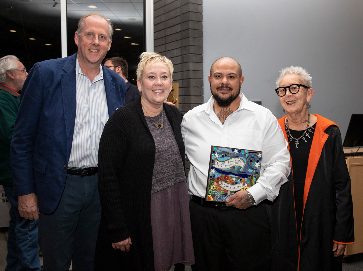 Dante Celeiro, Community Leader and 2018 Arts Award Recipient with Kirsten and Rebecca Block