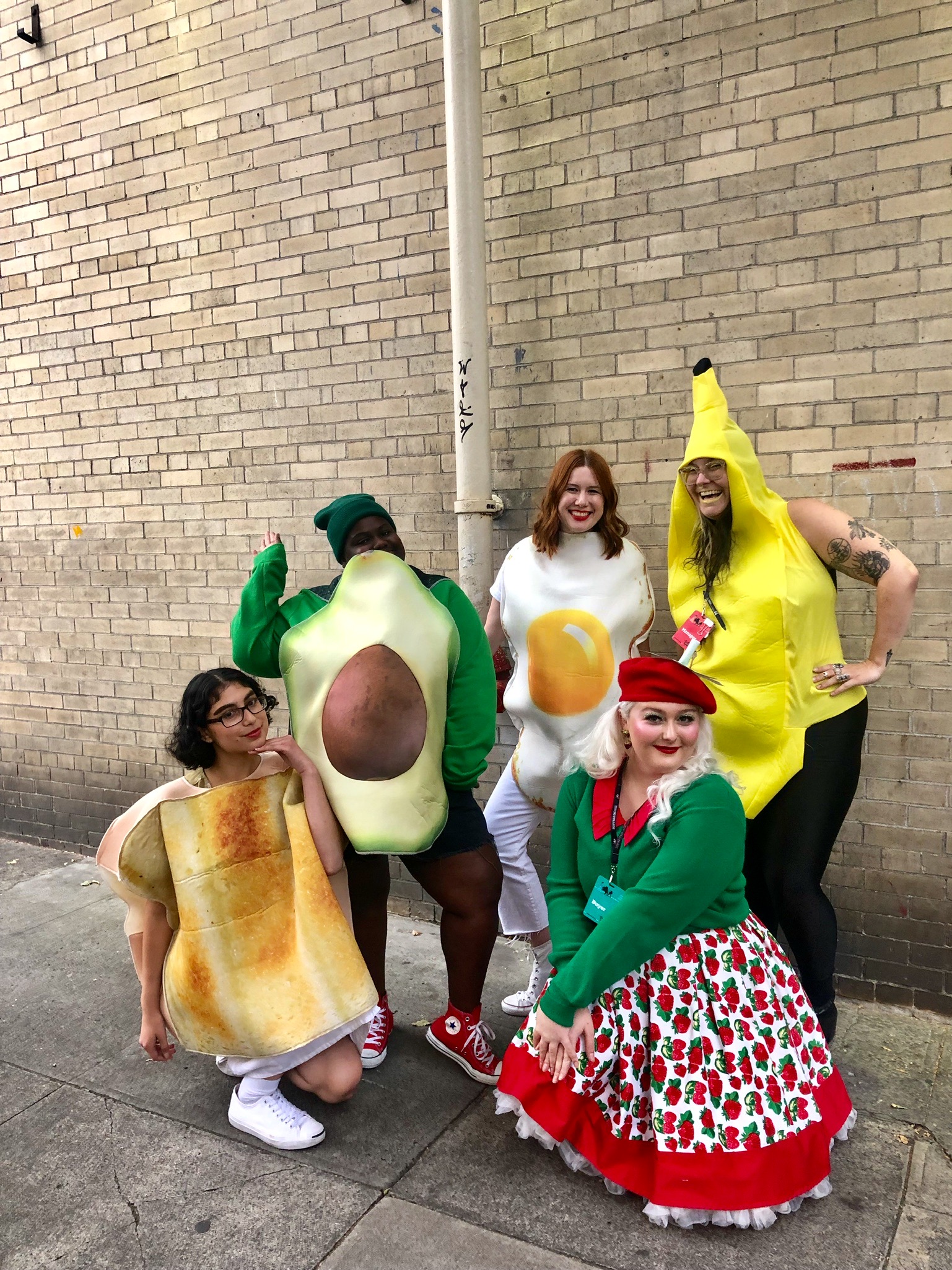 toast costume, avocado costume, sunny-side-up egg costume, banana costume, strawberry costume, costumes for Halloween 2020
