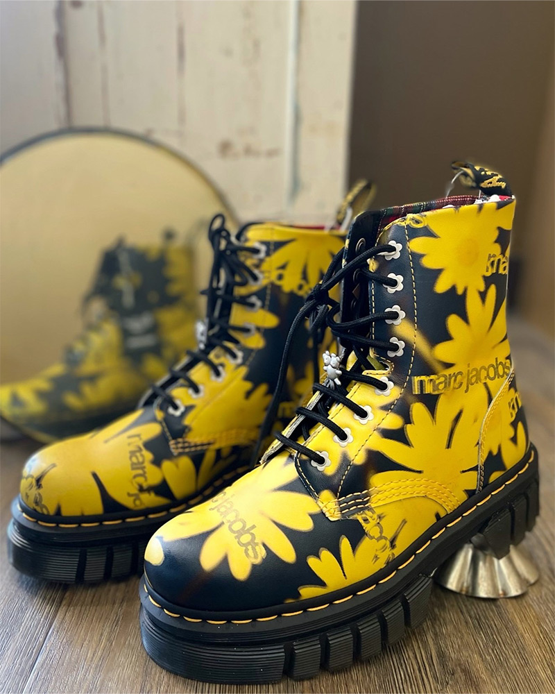 Dr Martens x Marc Jacobs yellow daisy platform boots