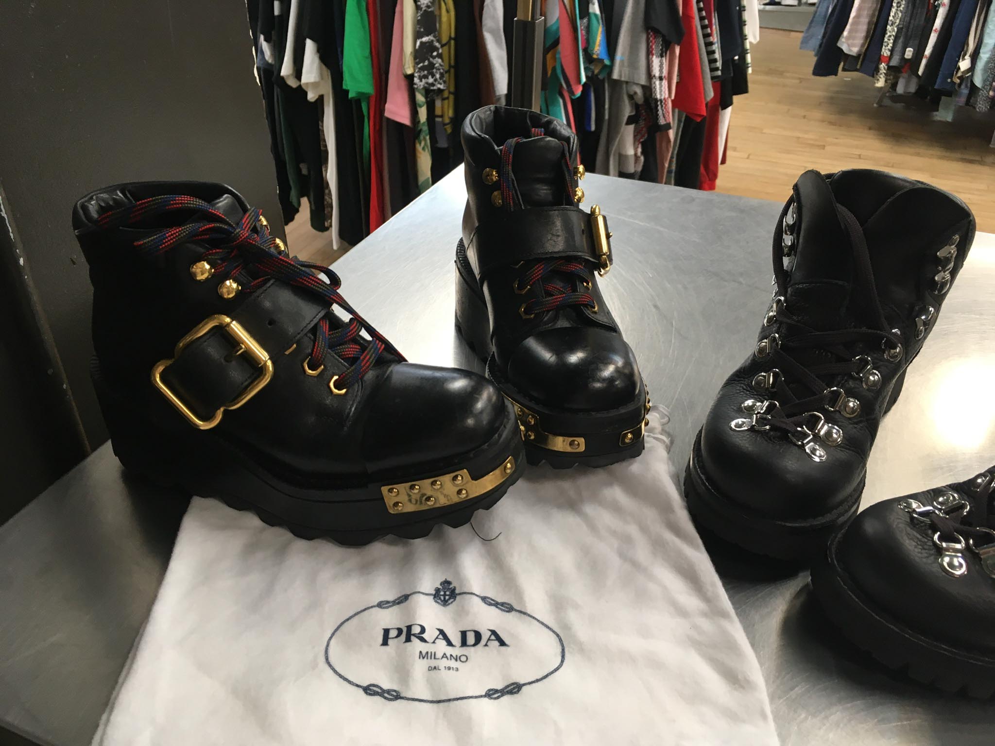 Black lace-up Prada boots