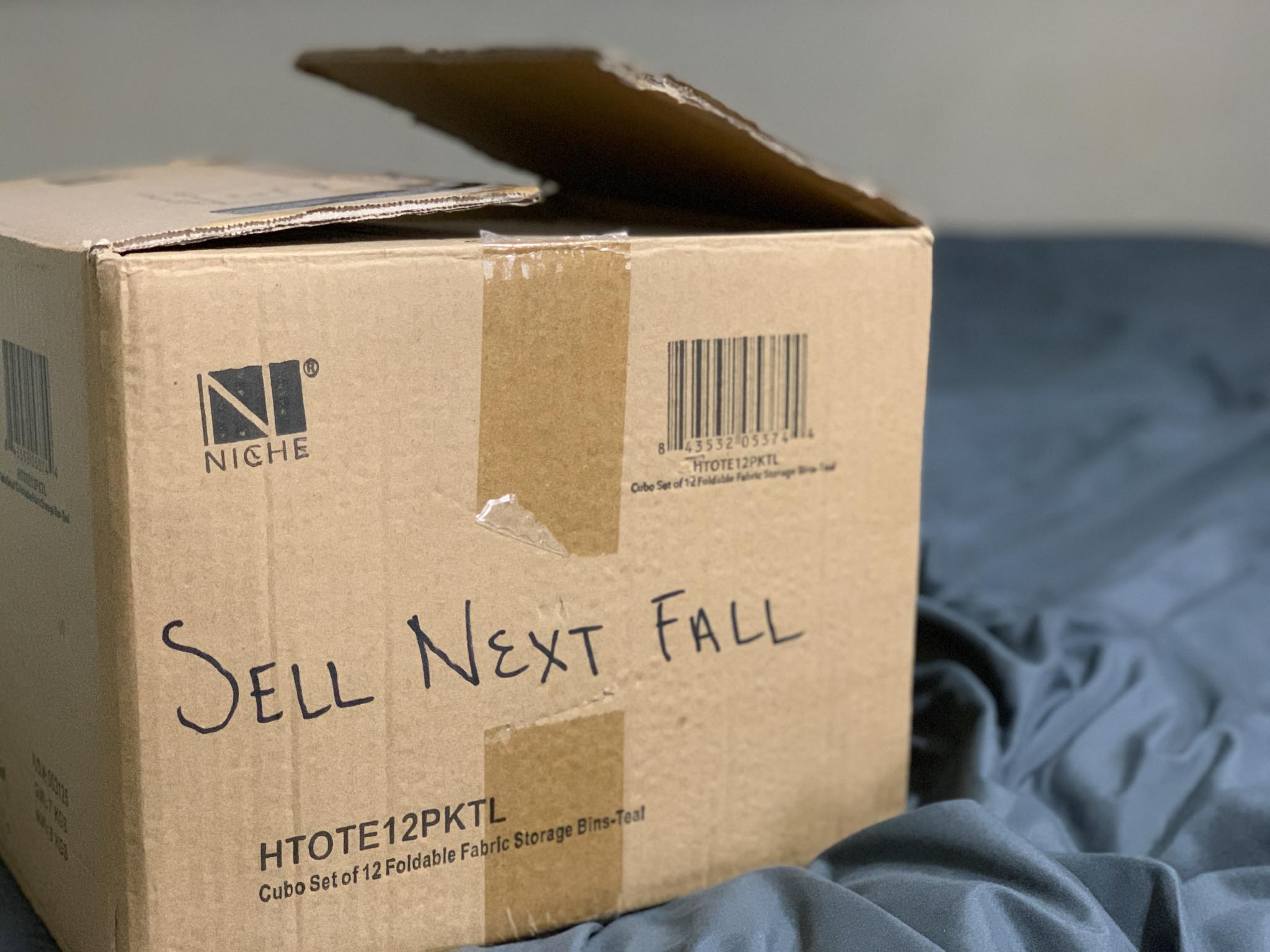 Things I Think About When I Sell My Clothing - Photo of Box labeled "Sell Next Fall"