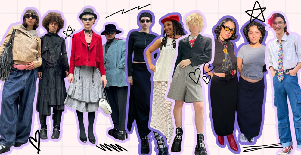 Collage image of fall fashion featuring denim, maxi skirts, leather jackets and suiting pieces