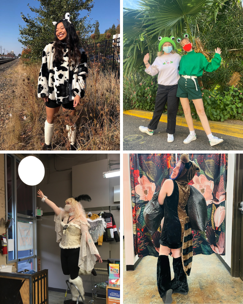 Collage of people dressed in animal themed Halloween costumes