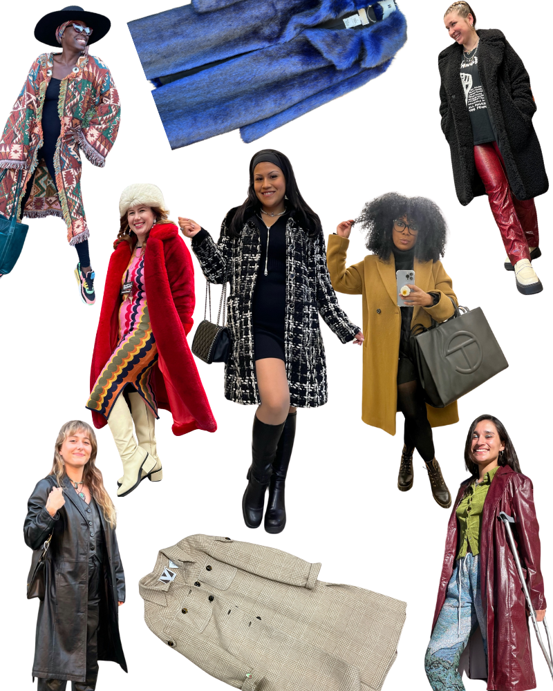 Collage image of people wearing long winter coats