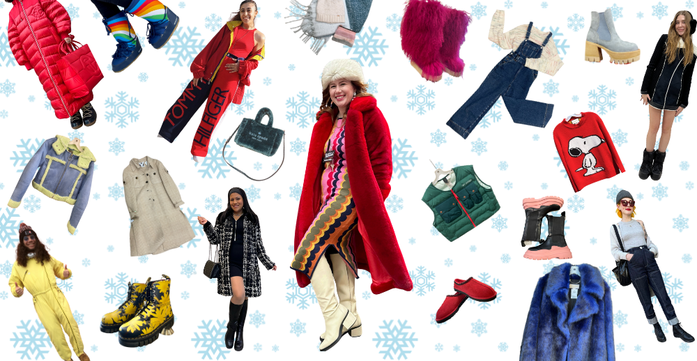 Collage of people dressed in winter fashion outfits