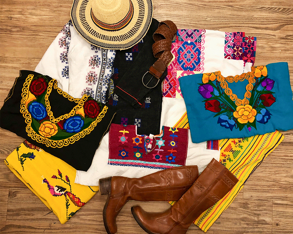 various southwestern inspired vintage pieces of clothing