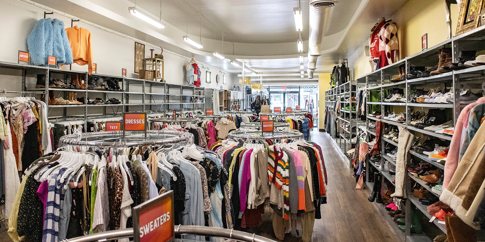 Buffalo Exchange Pasadena interior with racks of clothes