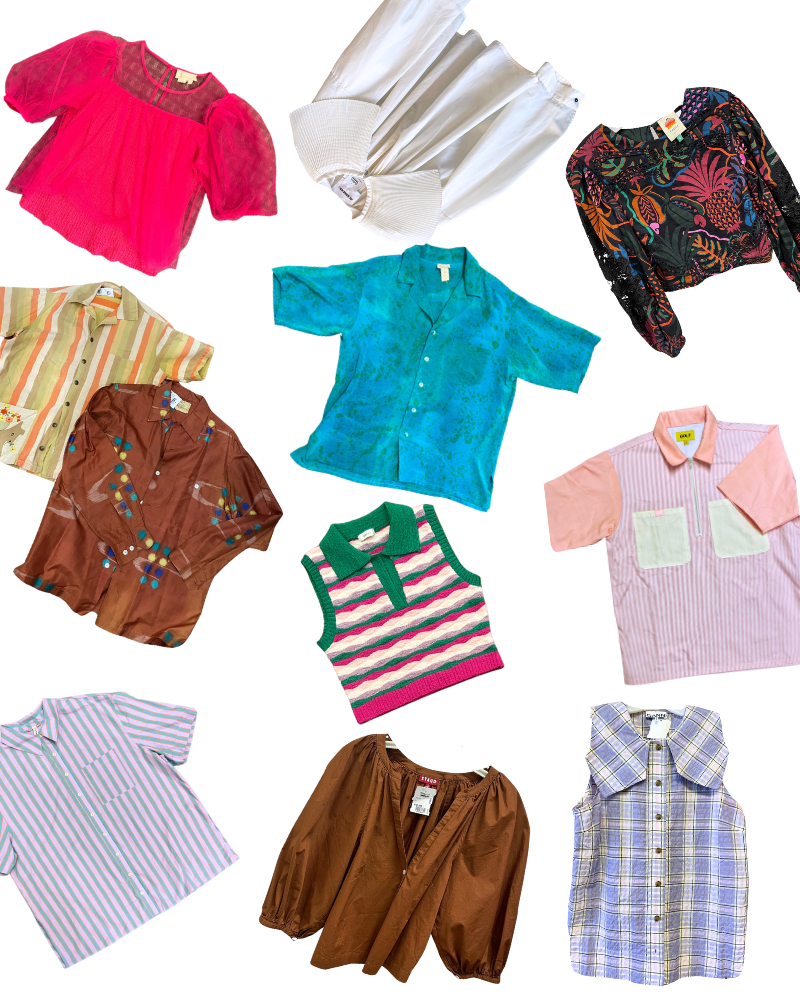 Collage of men's and women's button-ups and blouses