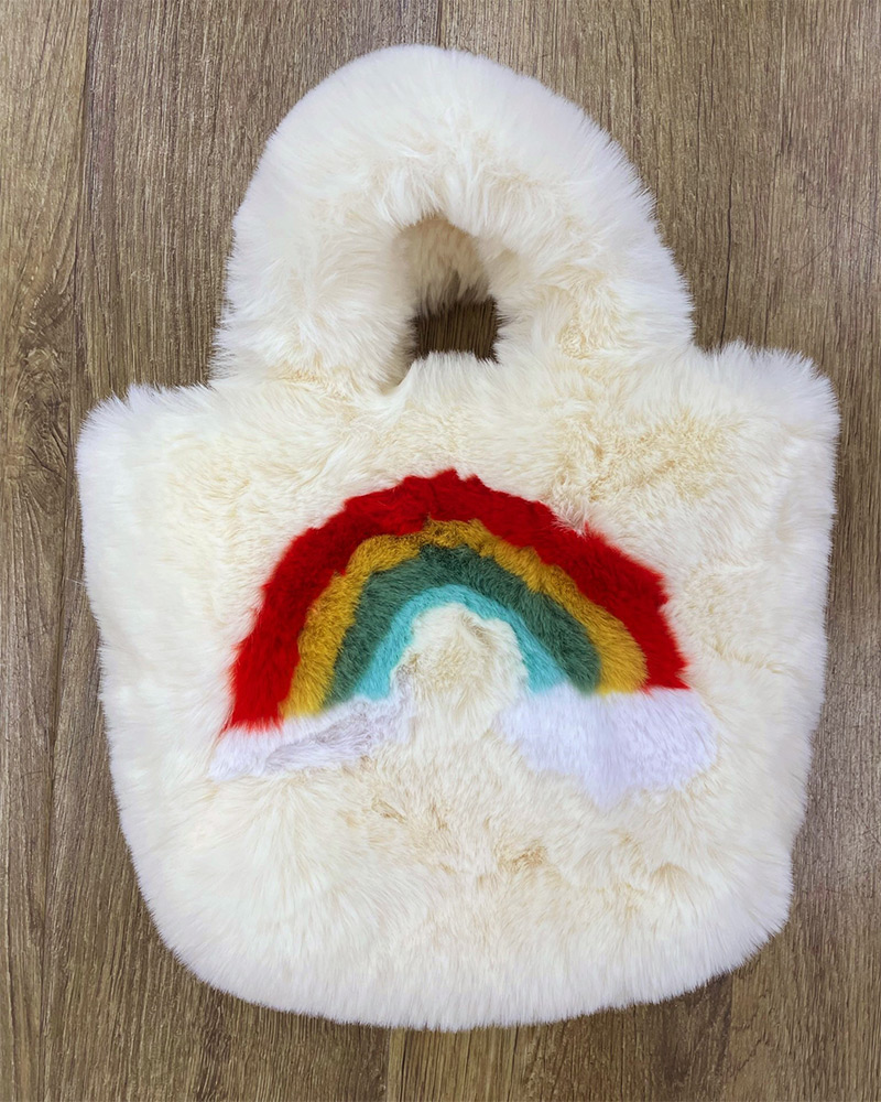 Fluffy white bag with rainbow detail