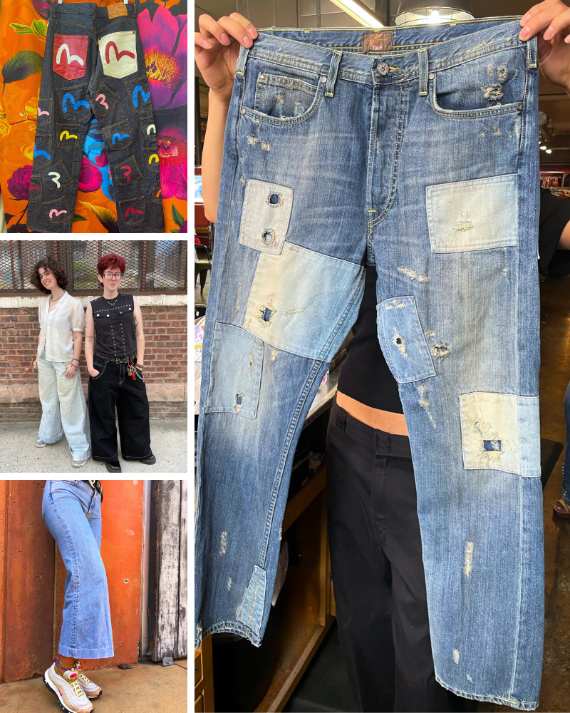 photo collage of various styles of denim and people wearing jeans