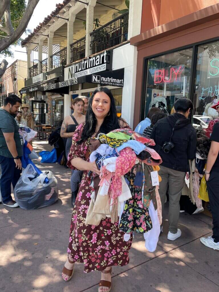 shopper outside celebrating earth day