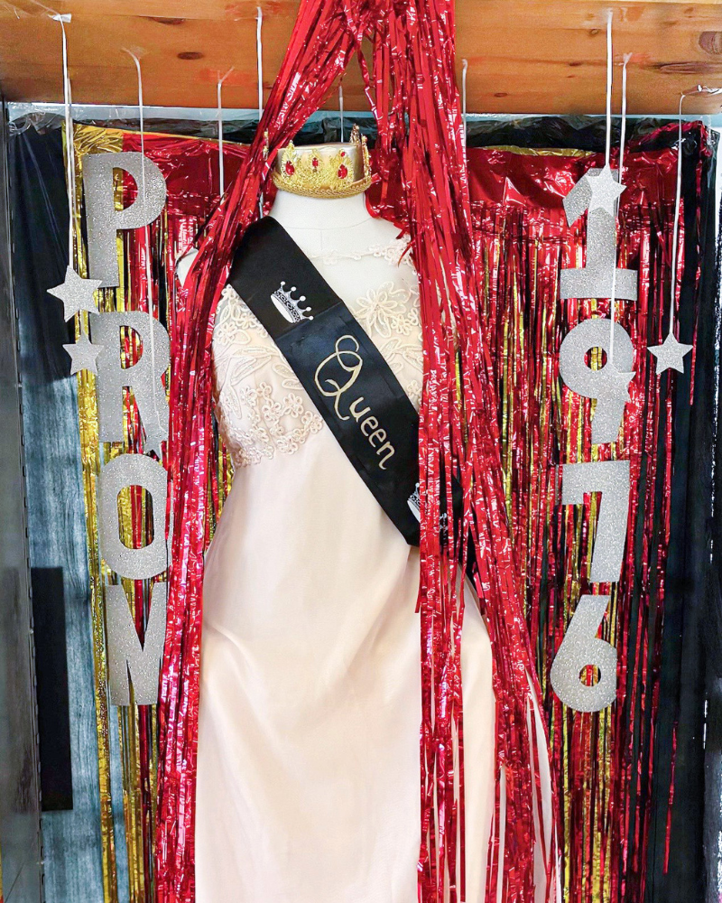 6 Mannequin in white dress with Prom Queen sash