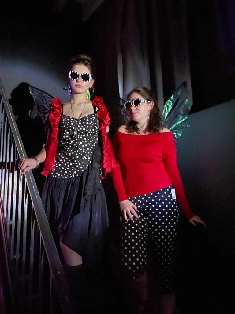 Two people in DIY Spotted Lanternfly costumes.
